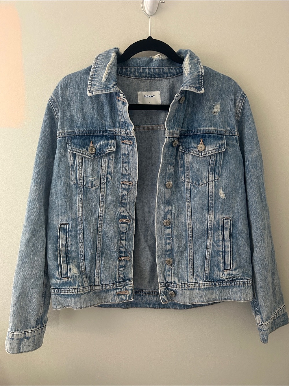 Old Navy Distressed 100% Cotton Denim Jacket, Size Large